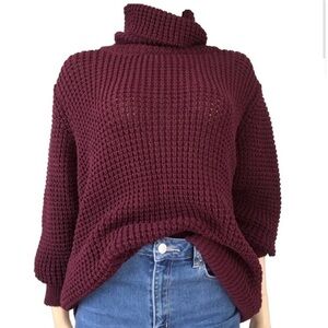 ST.JOHN turtle neck thick knit long sleeve burgundy sweater